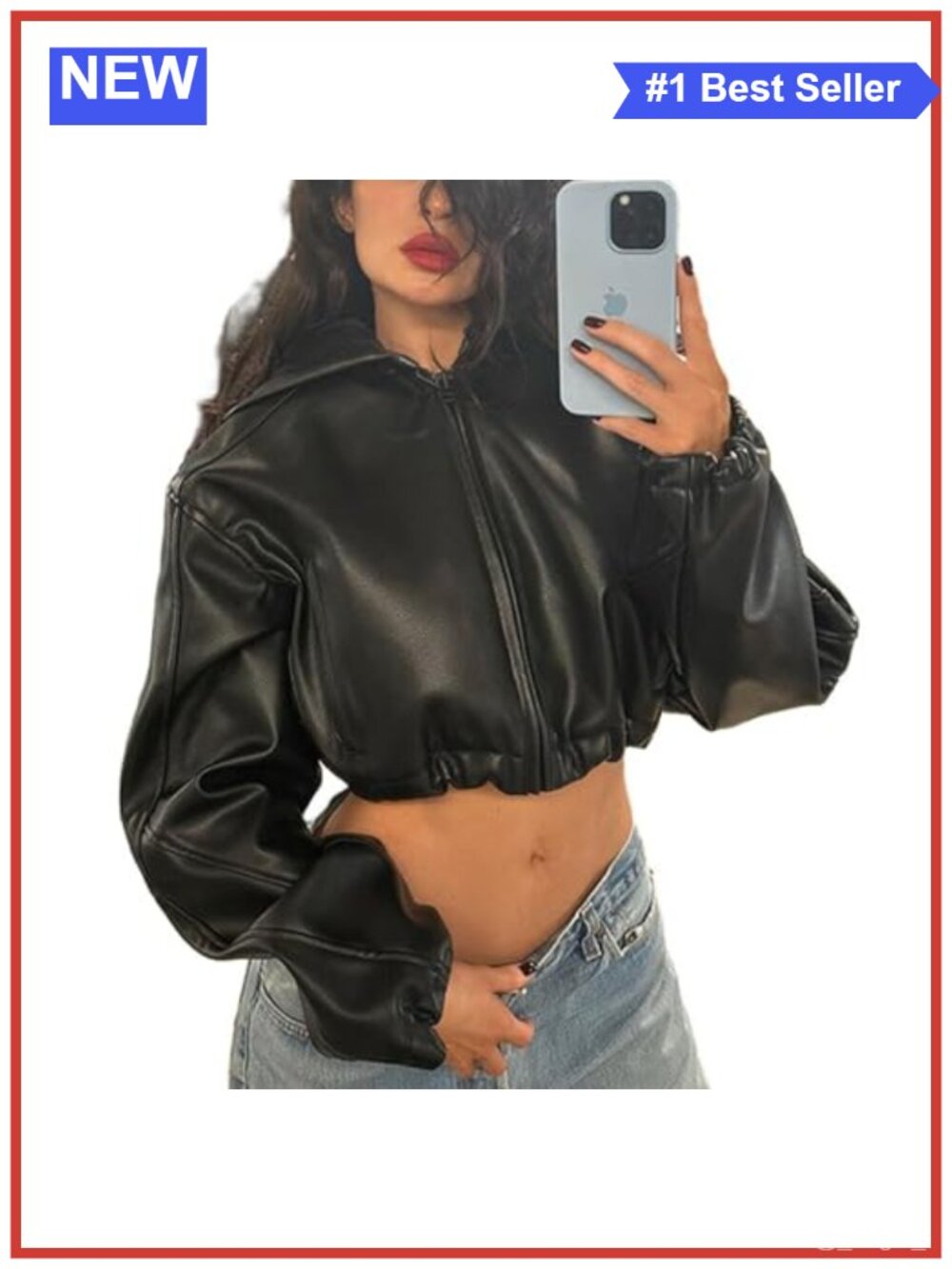 Faux Leather Jacket Women Cropped Zip Up Hooded Motorcycle Bomber